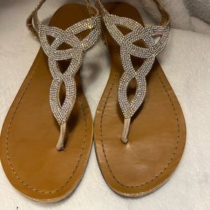 Tan sandals with multicolor gems